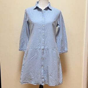 -Super Nat'Ls- Light Bluish-Gray Button Down Midi Dress, Multicolored Speckles
